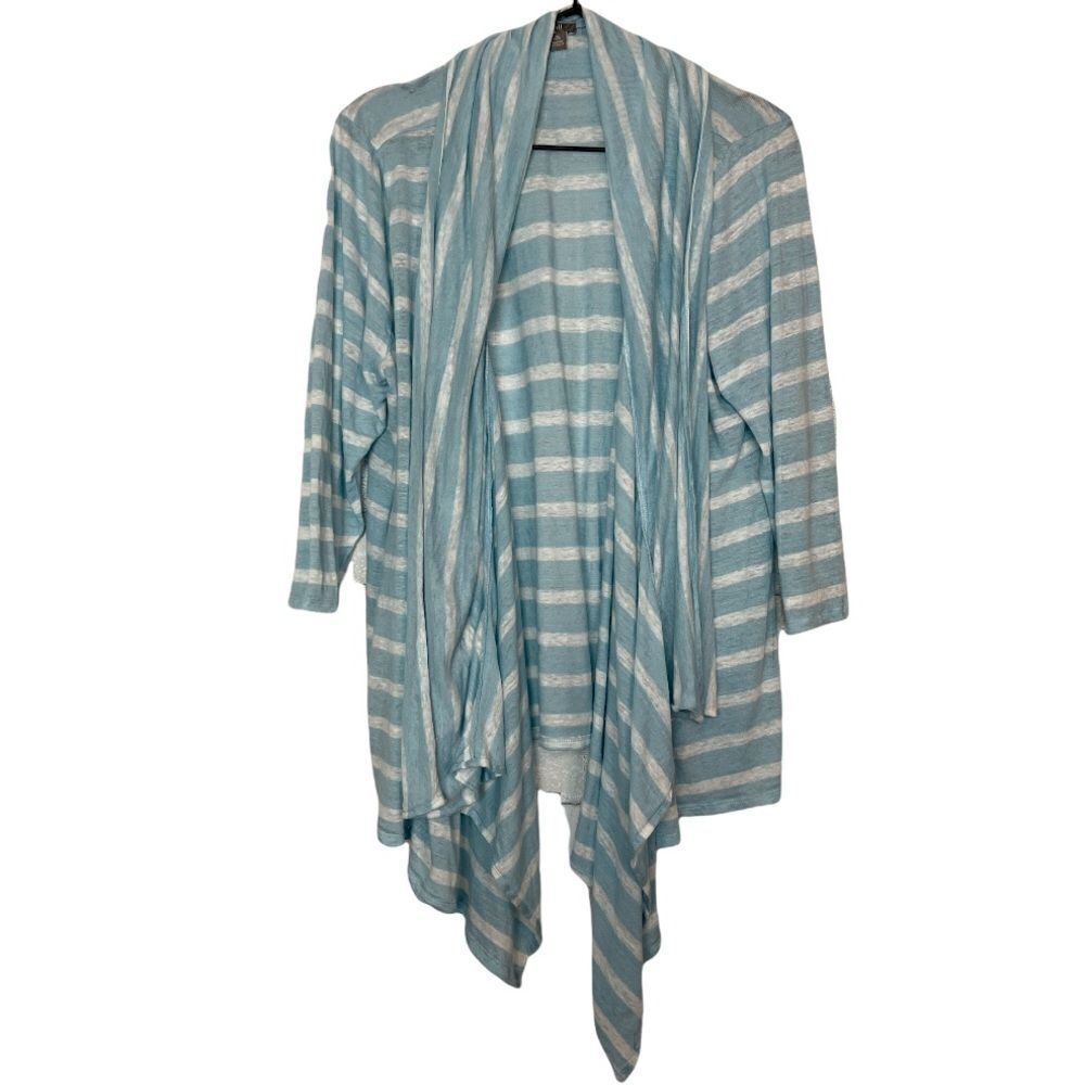 J. Jill Linen Stripe Waterfall Cardigan XL Petite